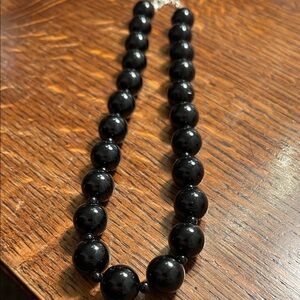 Polished Black Bead Necklace — Women's Classic Statement
